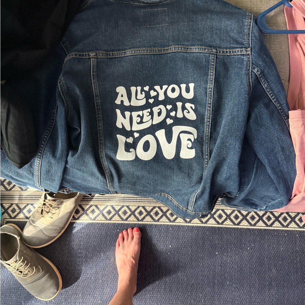 Denim Jacket with 'All You Need is Love' Print